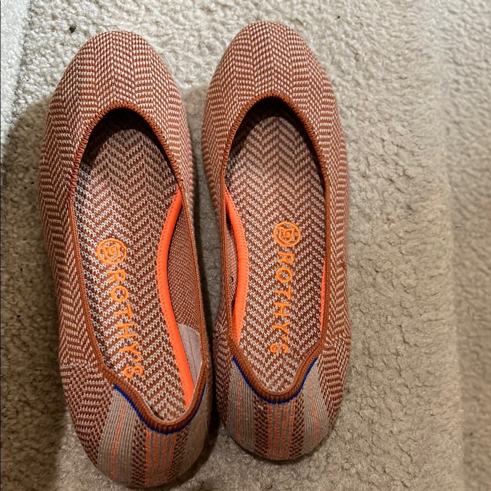 Rothy's Orange Knit Flats with Chevron Pattern